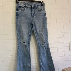 No Boundaries Light Blue Distressed Flare Jeans